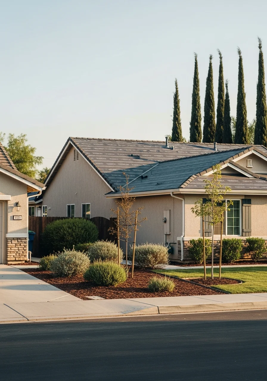 Beaumont home exterior showing fire-safe materials, reinforced roof structure, and cleared vegetation perimeter.